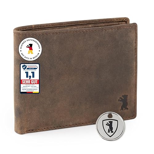 Berliner Bags Vintage Geldbörse, Portmonee aus Leder, Geldbeutel mit TÜV-geprüftem RFID-Schutz, für Herren - Braun
