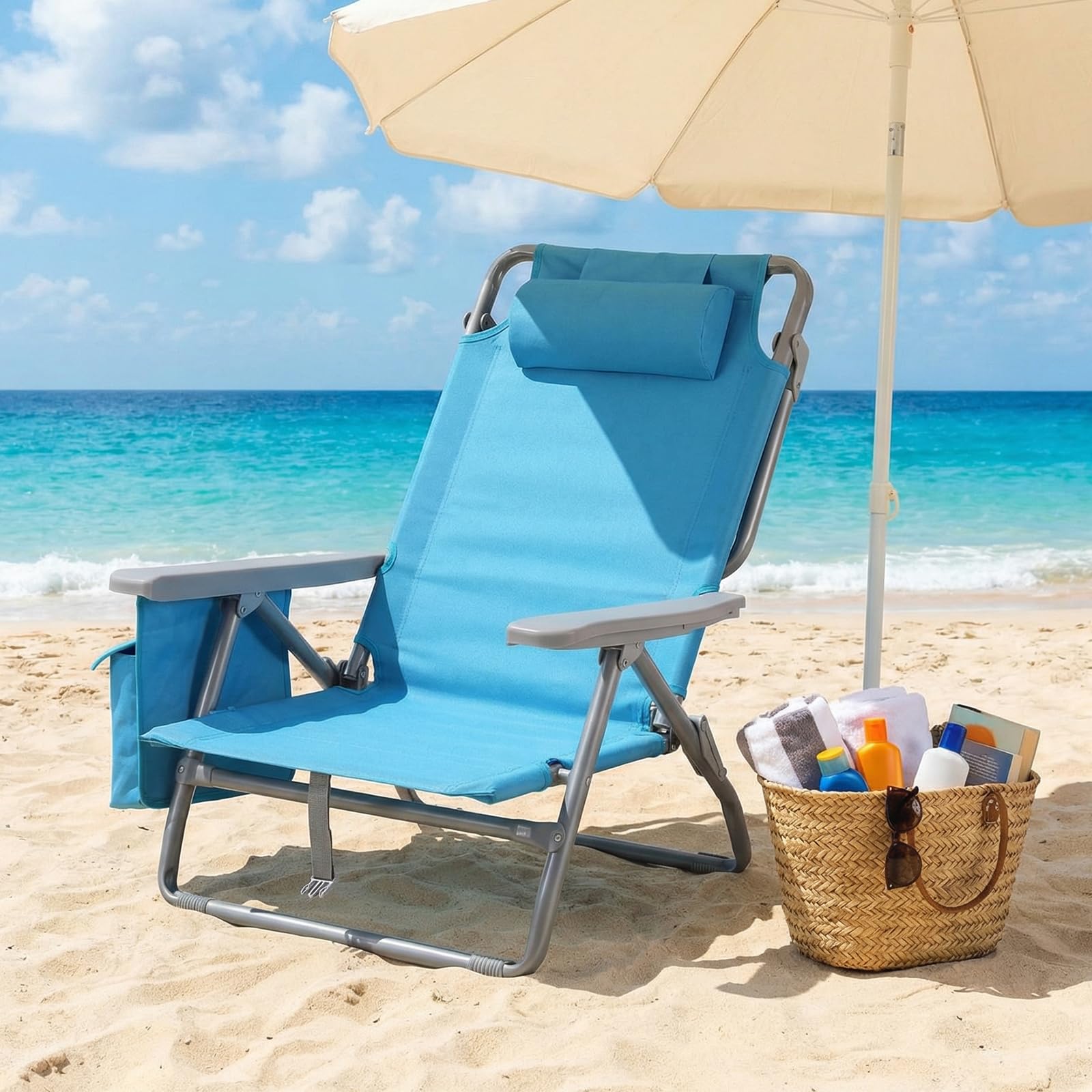 LIFERUN Sedia da Spiaggia Pieghevole, Leggera, Confezione da 2, Sedia Pieghevole Portatile a Zaino, Sedia da Campeggio, Reclinabile, Capacità di Carico fino a 150 kg, Sedia Pieghevole da Esterni