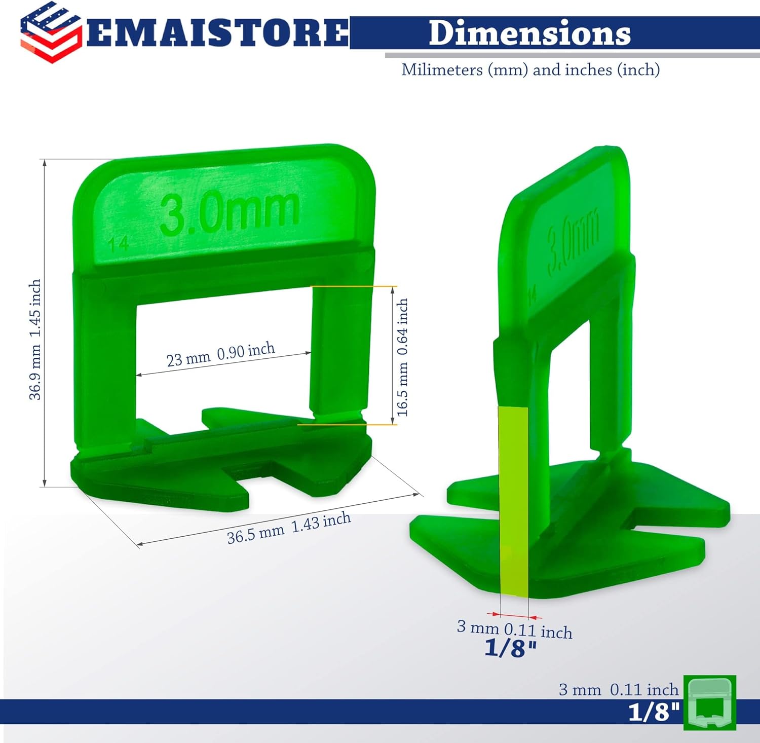 Tile Leveling System (1/8 Inch) – 600 Tile Spacers – Compatible with Most Wedges for Smooth, Seamless Floor & Wall Tile Installation – 3mm Ceramic & Stone Spacers