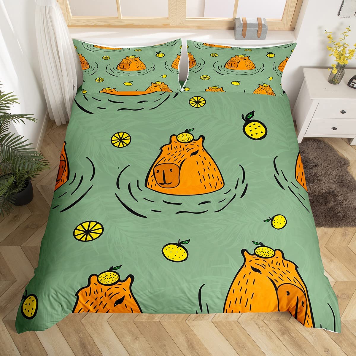 Manfei Cute Capybara Duvet Cover Set Single Size, South America Animal Comforter Cover with 1 Pillowcase