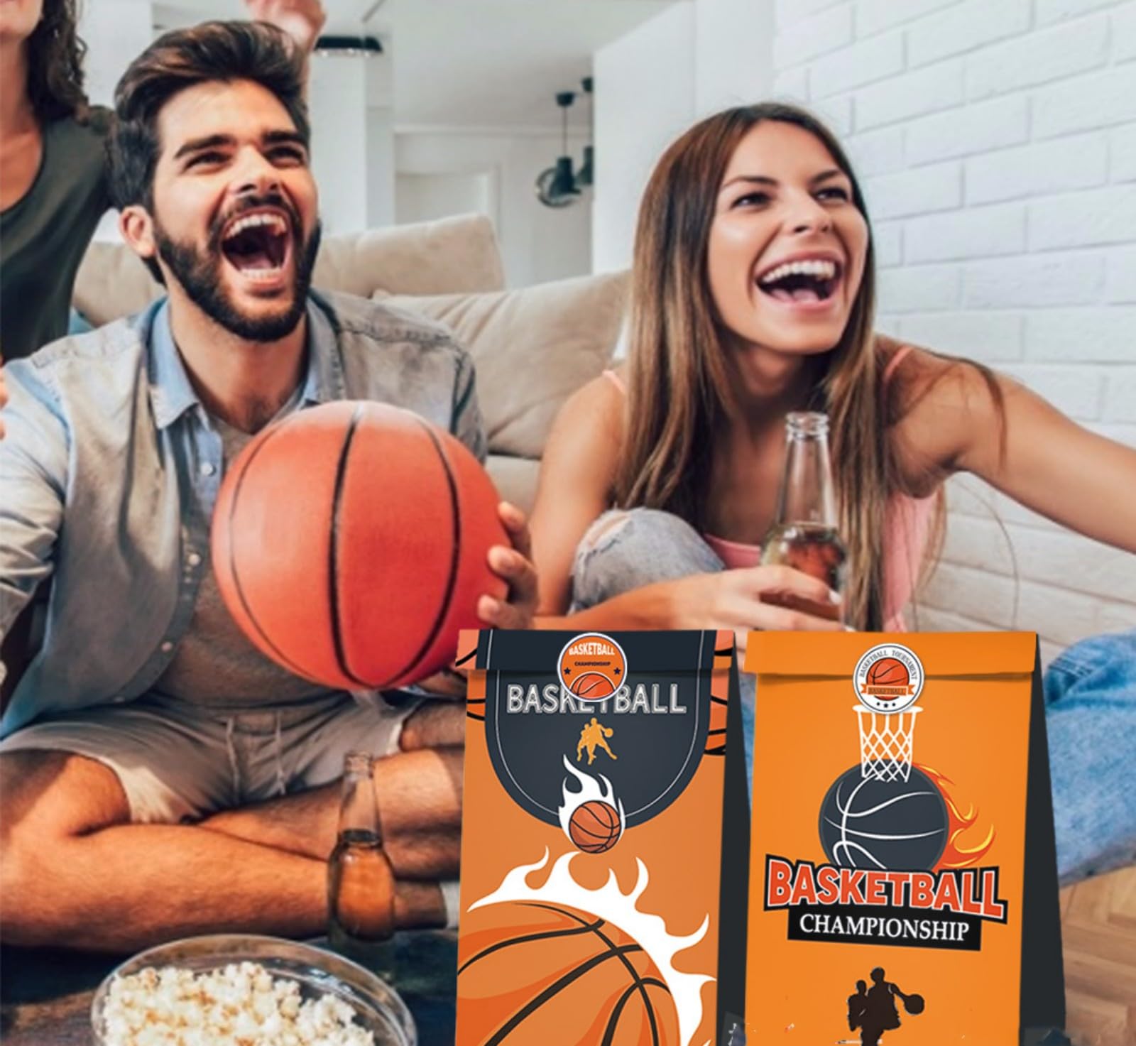 12 Sacchetti Regalo Di Carta A Tema Basket Con Adesivi - 22x12x8 Cm, Perfetti Per Caramelle, Dolcetti E Piccoli Regali Di Compleanno