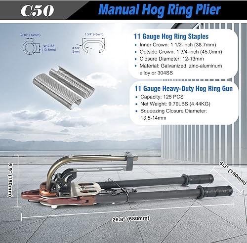 Miniatura 6 de WOODPECKER C50 - Pistola manual de calibre 11, corona de 1-1/2 pulgadas, diámetro de cierre de 13.5 a 0.551 in, herramienta de anillo de cerdo con