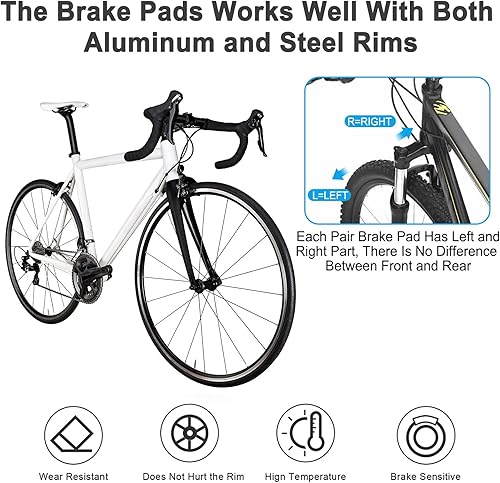 Miniatura 5 de NUWAB 2 pares de pastillas de freno de bicicleta de alta calidad, pastillas de freno profesionales para bicicleta de carretera, bloques de freno de