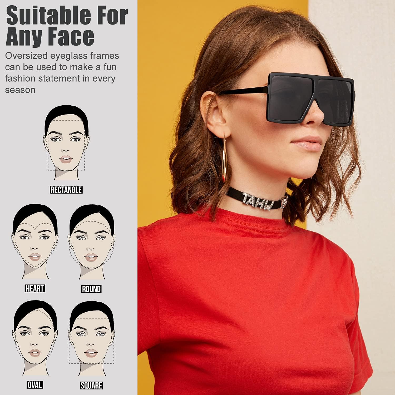 The Fresh Large Oversized Fashion Square Flat Top Sunglasses with Gift Box (4-Shiny Crystal, Clear/AR Coating) - Image 5