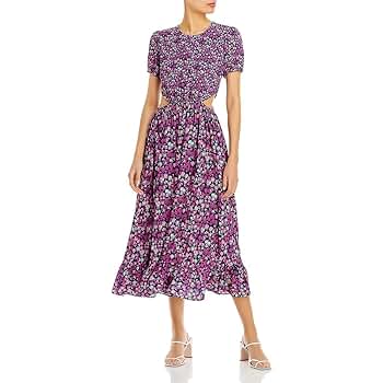 French Connection Womens Floral Cutout Midi Dress Purple 8