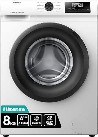Hisense 1Q Series WF1Q8041BW Freestanding 8 KG Front Load Washing Durable Inverter Machine, Steam Wash, Quick Wash, 15 Washing Programs 1400 RPM White - Energy Rating A - View 2