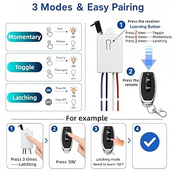 QIACHIP Wireless Light Switch Kit RF Relay 433 Mhz Remote Receiver 230V