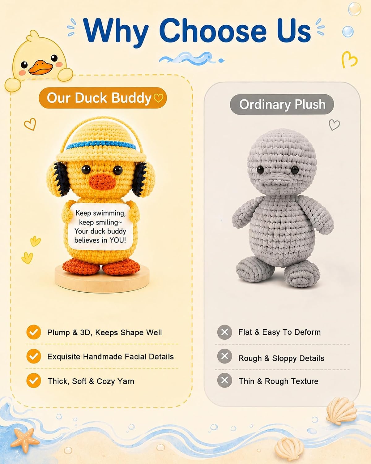 Teacher Appreciation Gifts for Women Man, Positive Crochet Animals Ducks, Emotional Support Office Desk Decor, Affirmation Cards Duck Gifts for Friends Coworkers