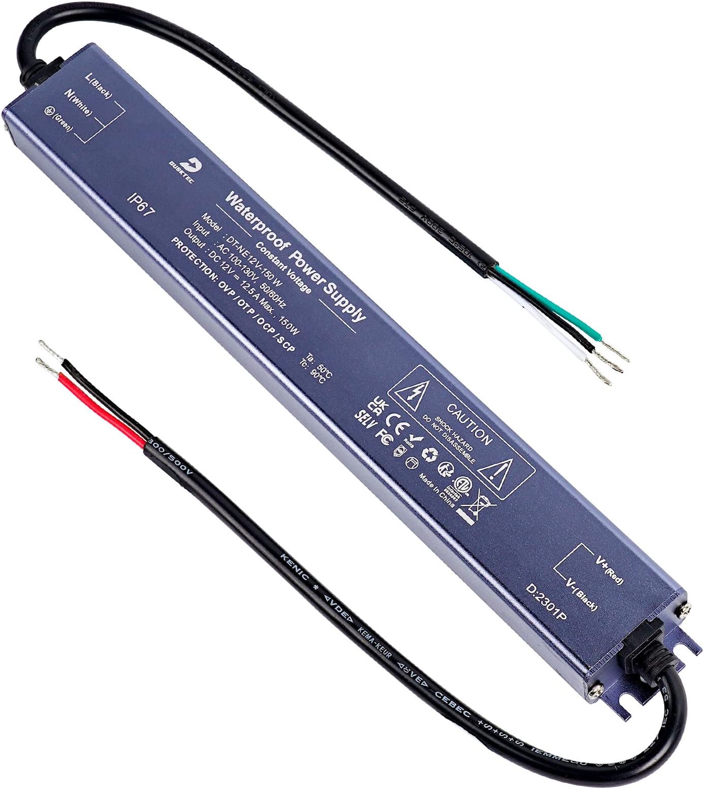 12 Volt LED Driver Outdoor, 150 Watts 12V DC Low Voltage Transformer, IP67 Waterproof Power Supply 120V AC to 12V DC Converter Constant Voltage 12.5A Adapter for LED Strips G4 MR11 MR16 Light Bulbs