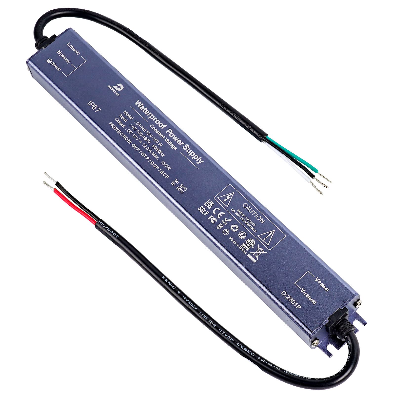 12 Volt LED Driver Outdoor, 150 Watts 12V DC Low Voltage Transformer, IP67 Waterproof Power Supply 120V AC to 12V DC Converter Constant Voltage 12.5A Adapter for LED Strips G4 MR11 MR16 Light Bulbs