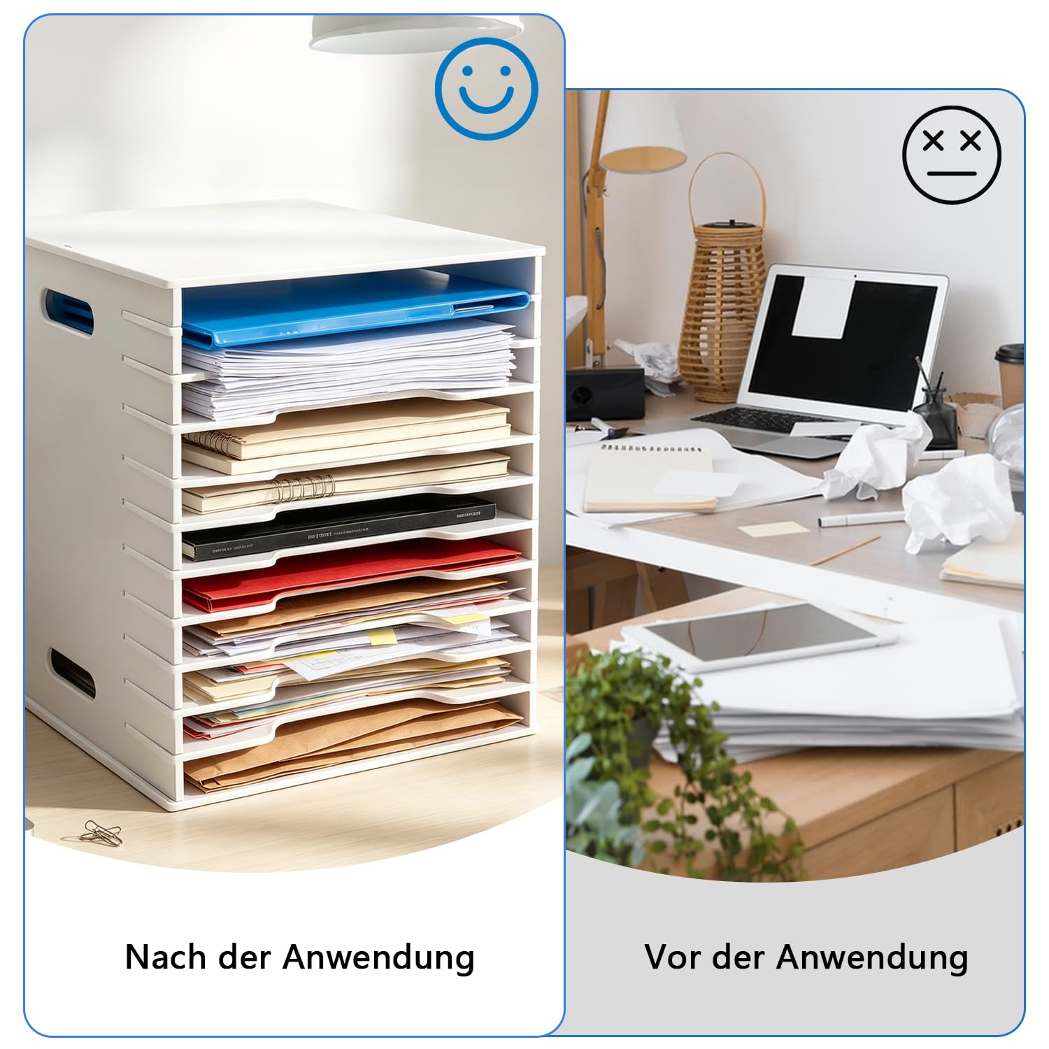 Scrapbook Papier Organizer A4, 12 Ebenen Dokumentenablage für Schreibtisch, Multifunktionales Stapelregal für Büro & Schule, Stapelbar, Pflegeleicht, Langlebig, Effizient, 26,2x33x29,5 cm, Weiß