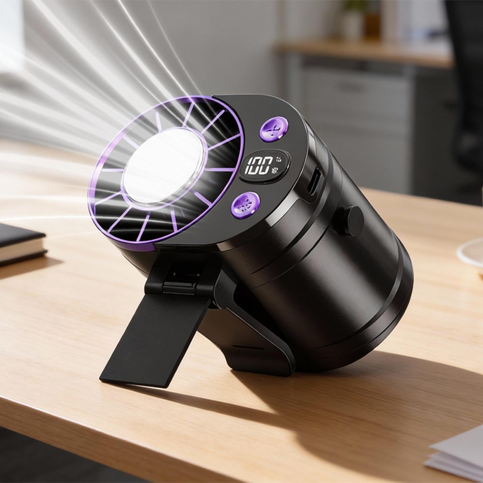 Ventilatore portatile a clip di dimensioni – 100 velocità display a LED accessorio rinfrescante portatile – Mini ventilatore da cintura a batteria con morsetto, per cantiere all'aperto casa