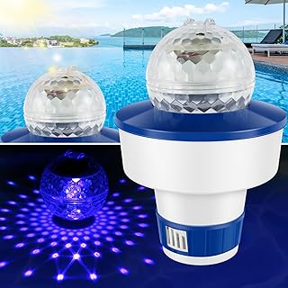 Pool Chlorine Floater with Solar Ball Light, Floating Chlorine Dispenser for 3” Chlorine Tablets, Anti-Sinking Pool Chemical Dispenser Easy Opening, Chlorine Tablet Holder Floater for Pool Spa Hot Tub