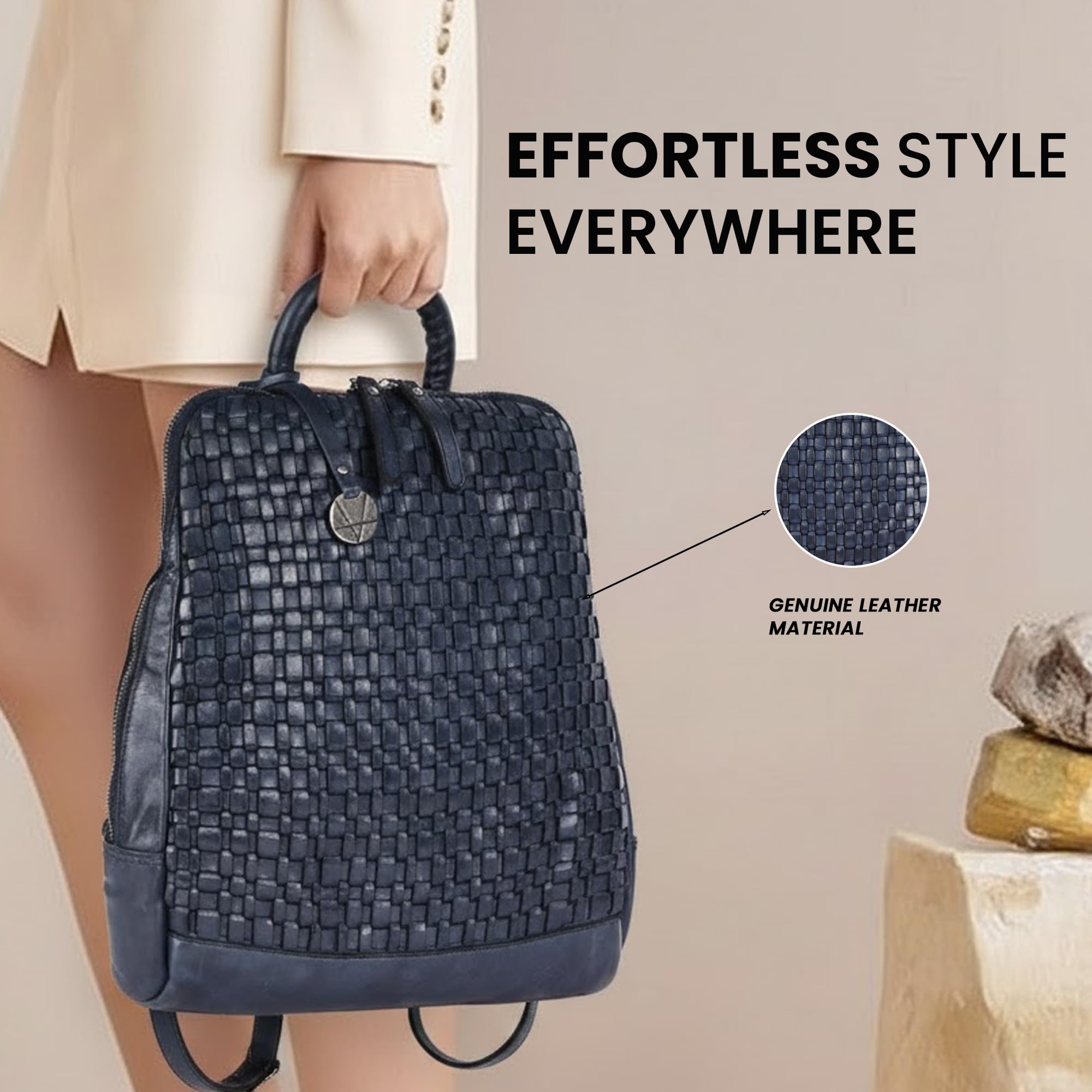Mochila de piel auténtica para hombre, mochila casual para mujer, bolsa de oficina con correa ajustable para el hombro, Navy, 12.5 INCHES, Ajuste: