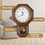 Pendulum Wall Clock Battery Operated, Imitation Wood Plastic Regulator Clock with Pendulum,Vintage Decorative Wall Clocks for Living Room,Farmhouse,Office,Bedroom,Kitchen,Wall Decor
