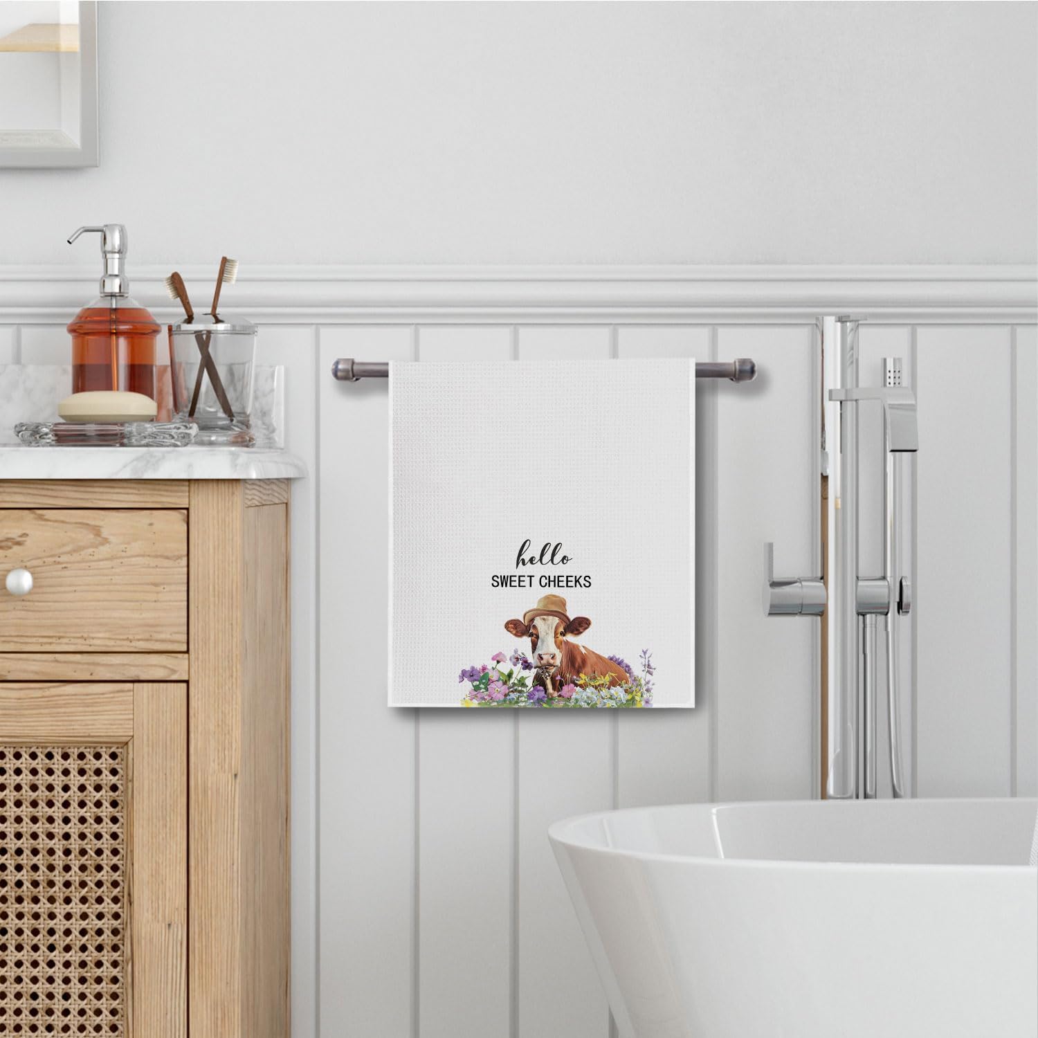 Funny Cow Bathroom Towels - Farmhouse Cow Decorative Waffle Hand Towels, Funny Bathroom Hand Towels, 16 X 24 - Image 3