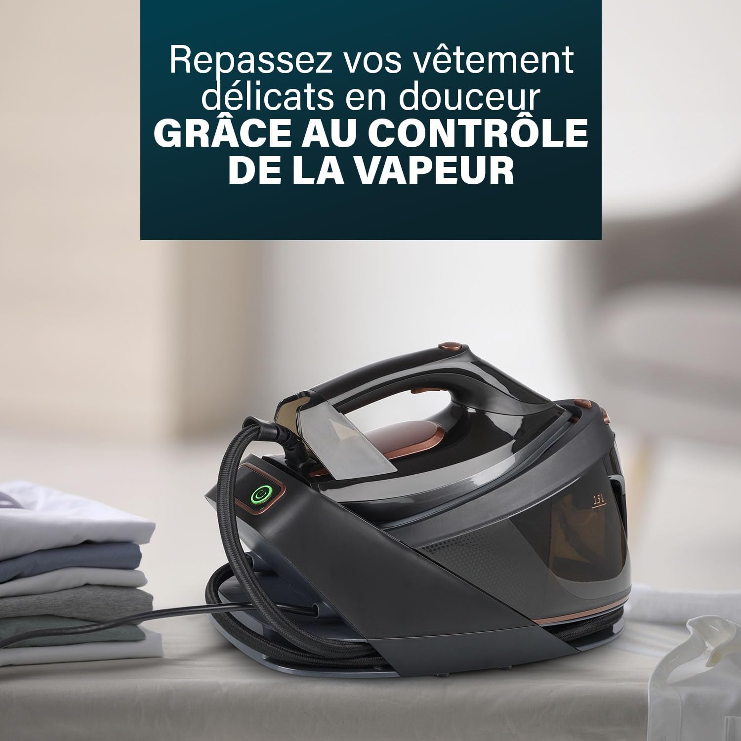 Princess Centrale Vapeur, 3000 W, Jusqu’à 7,5 bar, Réservoir 1,5 l, Semelle Céramique, 70 g/min Vapeur, 250 g/min Boost, Anti-calcaire, Arrêt Automatique, 323091