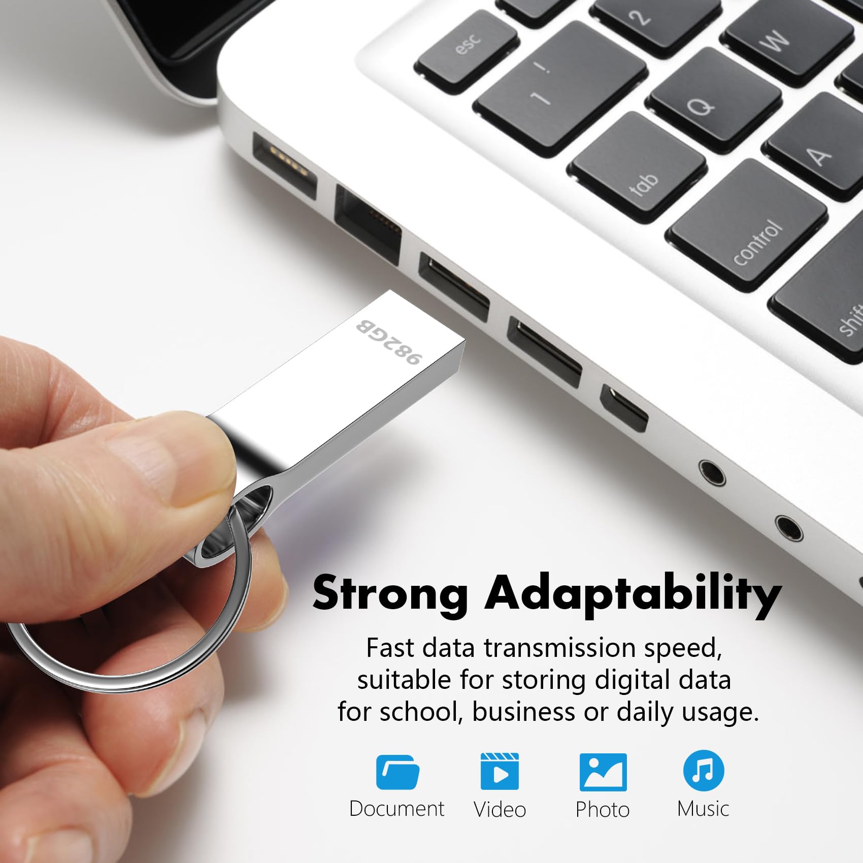 USB Memory Stick 982GB Metal USB Stick (Keyring included) USB 3.0 Flash Drive Waterproof Thumb Drive Portable Memory Stick Ideal for PC Laptop Desktop Speaker — view 5
