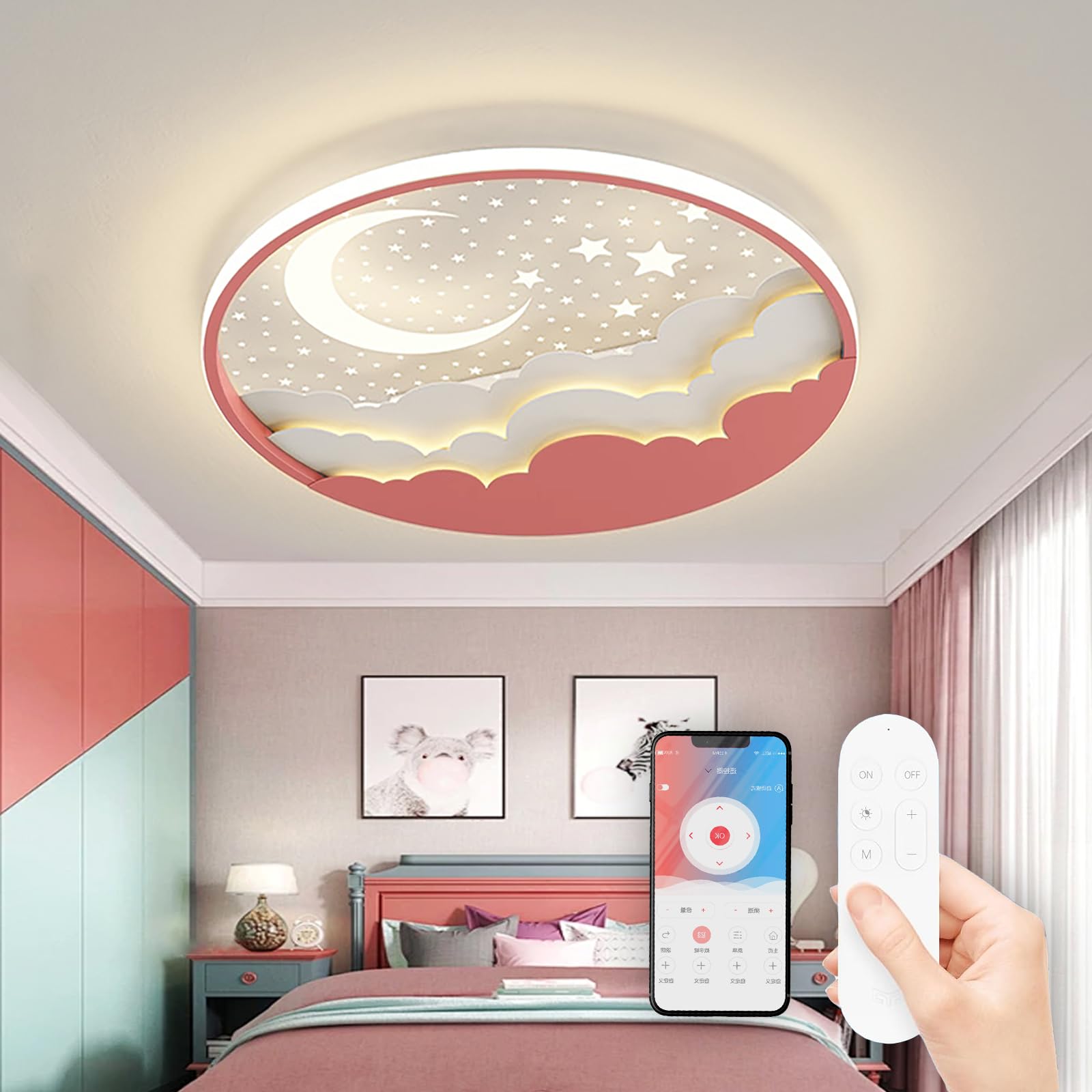 Lampa Sufitowa LED, Nowoczesna Okrągła Lampa Dziecięca, Dziecięca Sypialnia Lampa Sufitowa ściemniana Za Pomocą Akrylowy Abażur, Oświetlenie Wewnętrzn do pokoju dziecka, sypialni, salonu