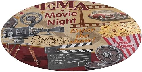 Miniatura 6 de HoaMoya Alfombra redonda de cine y cine, alfombra redonda vintage con diseño de palomitas de maíz, alfombra de área de baño, dormitorio, cocina,