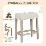 Giantex 24" Bar Stools Set of 2, Upholstered Counter Height Saddle Bar Stools with Footrest and Wood Legs, Farmhouse Button Tufted Backless Barstools for Kitchen Island, Dining Room, Cafe, Beige