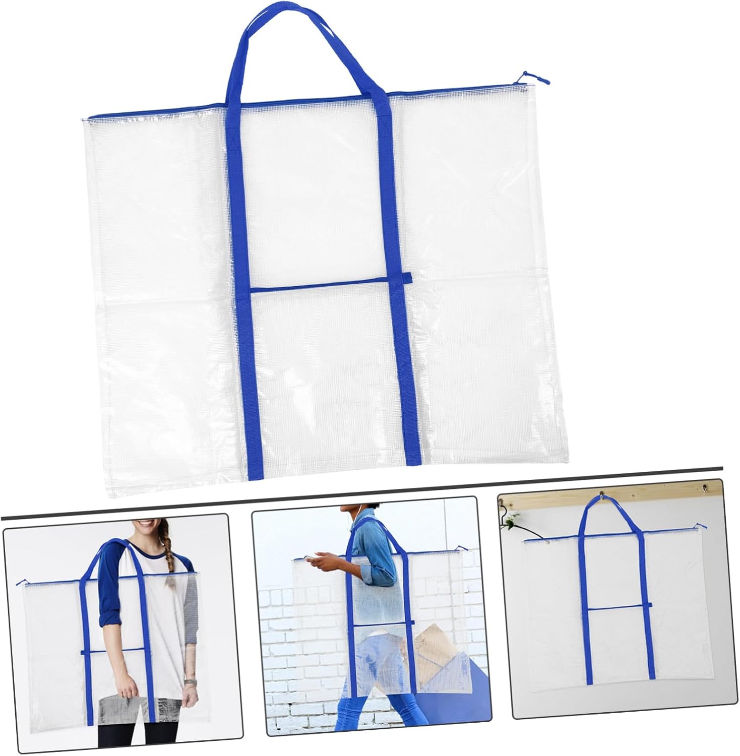 Art Portfolio Bag with Handles, Blue Plastic Storage Organizer