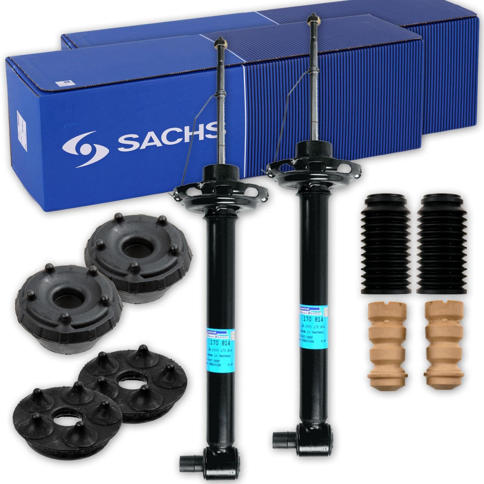 2x Sachs Stoßdämpfer+Domlager+Protection Kit hinten | 170814+SM5377+915416 Kompatibel mit A4 B5 (8D2),A4 B5 Avant (8D5)