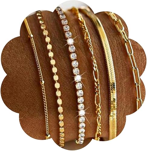 Snuhlzvm Elegant 14K Gold Stackable Bracelet for Women, Delicate Layered Jewelry