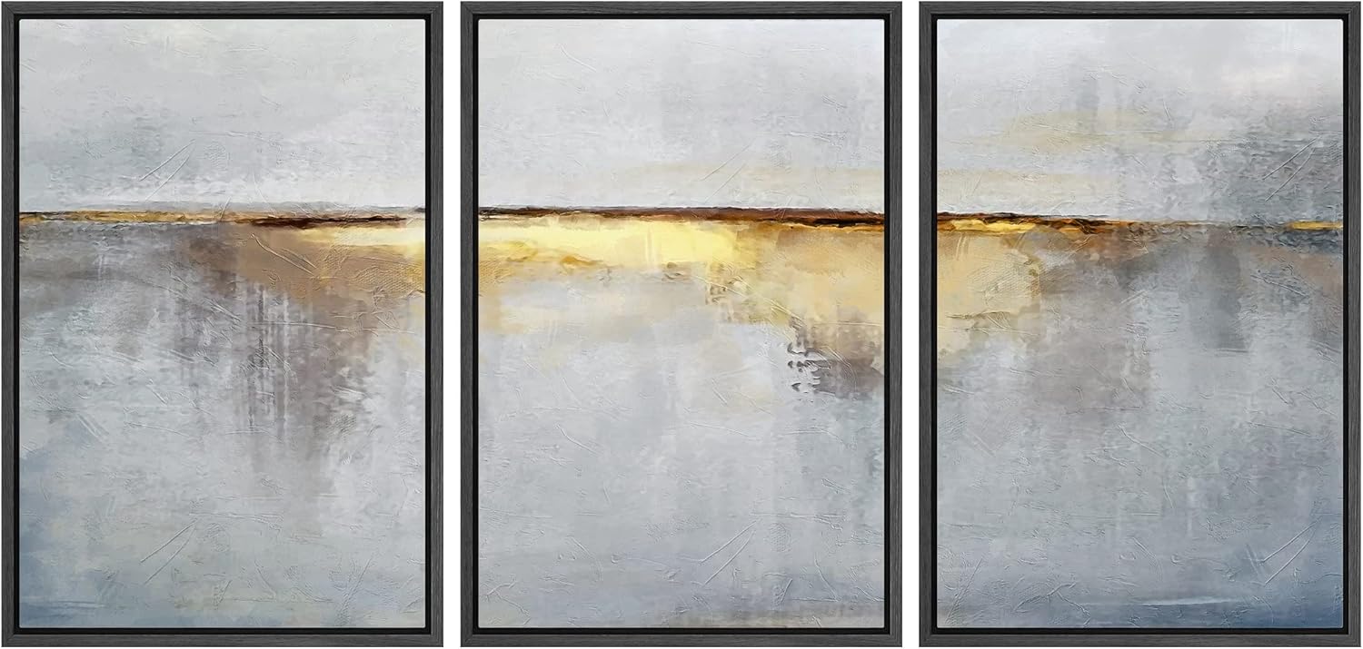 NWT Framed Canvas Print Wall Art Set Brown Tan Pastel Color Field Landscape Abstract Shapes Illustrations Minimalism Decorative Contemporary Cool for Living Room, Bedroom, Office - 16"x24"x3 Black
