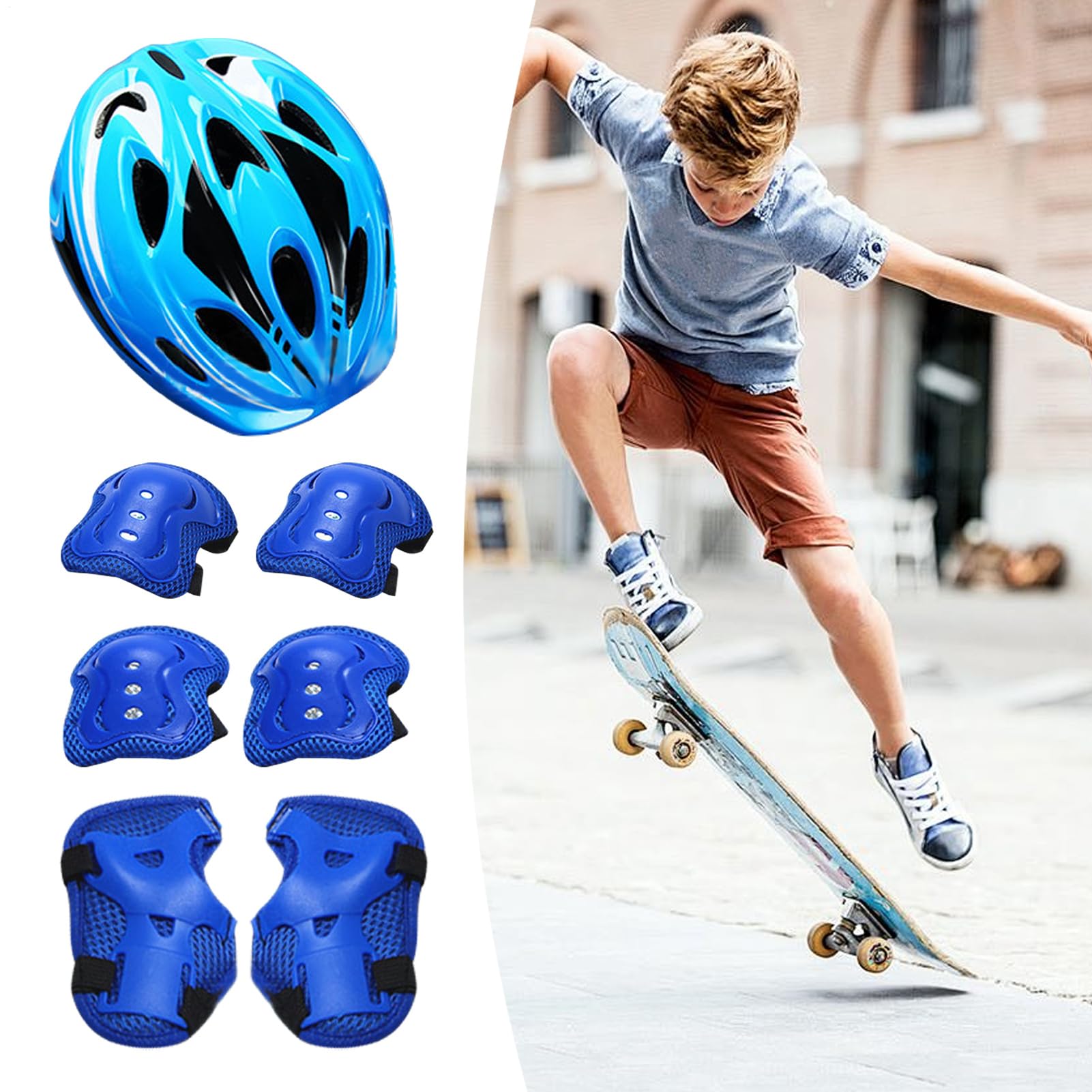Casque de protection pour enfants - Kit de protection pour enfants - Avec casque, coudes, genoux, poignets, skateboard, équipement de protection sport réglable pour le cyclisme, le patinage, le vélo