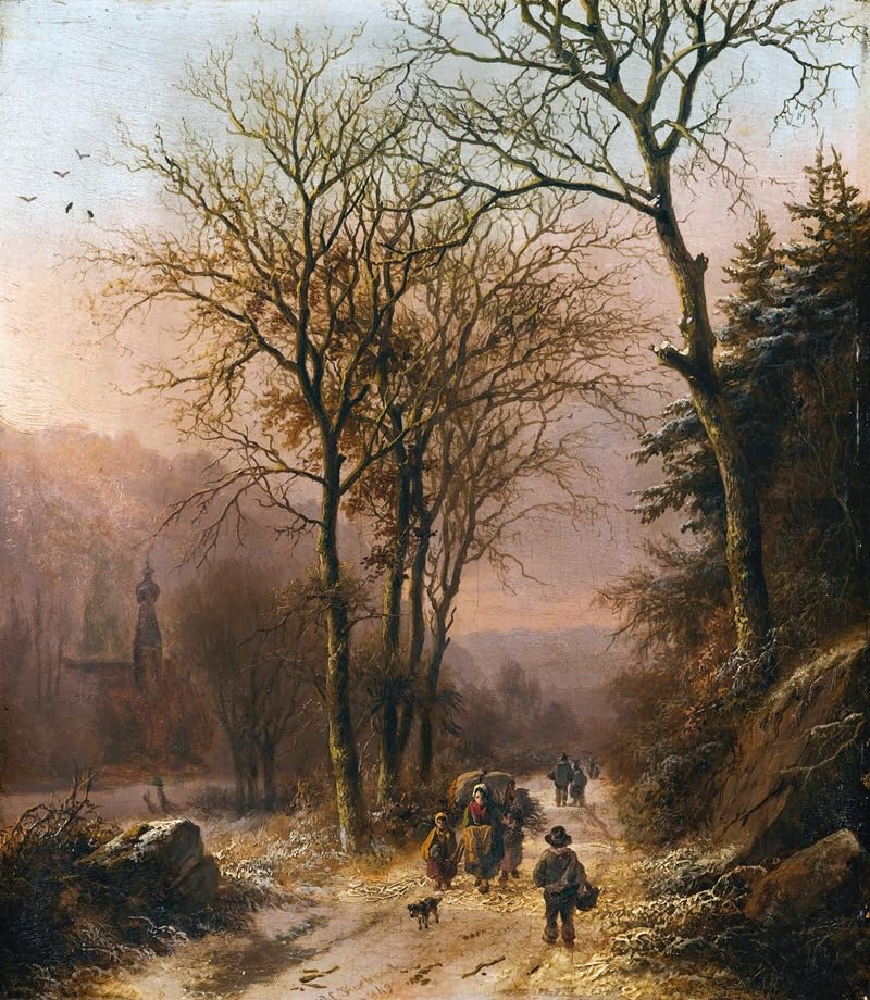 Figurki na zimowej drodze (1849) plakat wydruk Barend Cornelis Koekkoek (24 x 36)