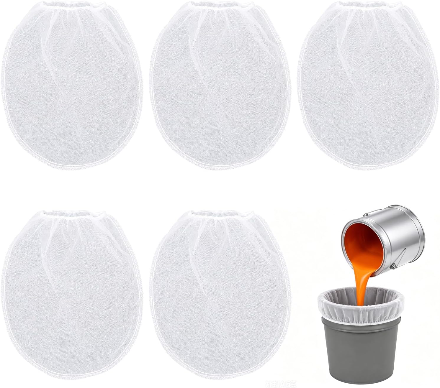5 Pieces Paint Strainer Bag 5 Gallon, Nylon Fine Mesh Paint Filter Bag with Elastic Top Opening, White Bucket Painting Filter for Home Office (100 Micron)