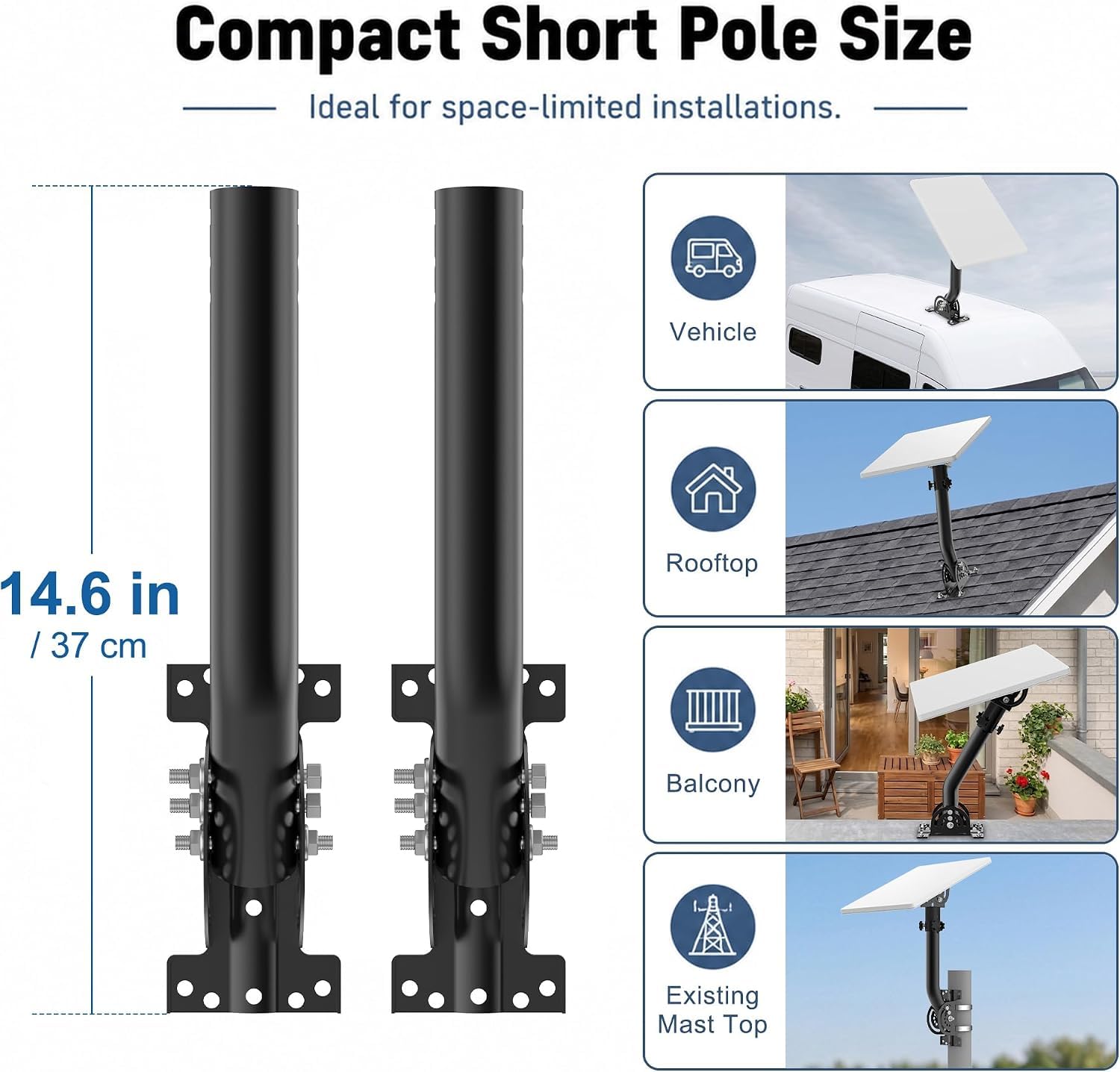 Support de pont universel sans fil | Mât d'antenne mural pour antennes extérieures, rallonge Starlink, stations météo et rallonges WiFi | 3,4 cm de diamètre x 27,9 cm de long (noir)