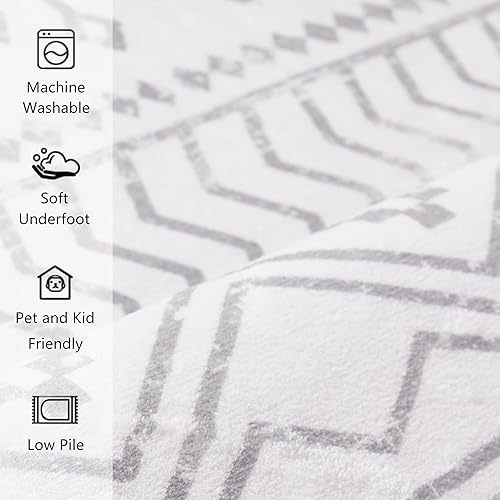 Miniatura 4 de Alfombra bohemia de 5 x 7 pies, color gris, lavable, para sala de estar, alfombra geométrica moderna, neutra, envejecida, de pelo bajo, para