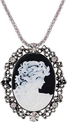 Alilang Vintage Inspired Sparkly Crystal Rhinestones Cameo Lady Victorian Maiden Pendant Necklace