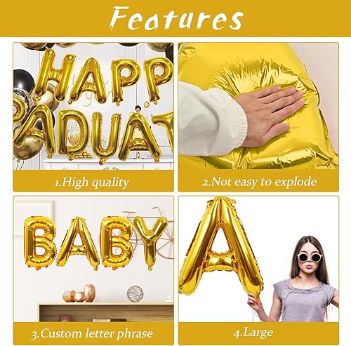 Miniatura 3 de Biapian Globos de letras de 40 pulgadas, globo dorado de letra O grande, 1 pieza de globo gigante de aluminio de aluminio O individual para