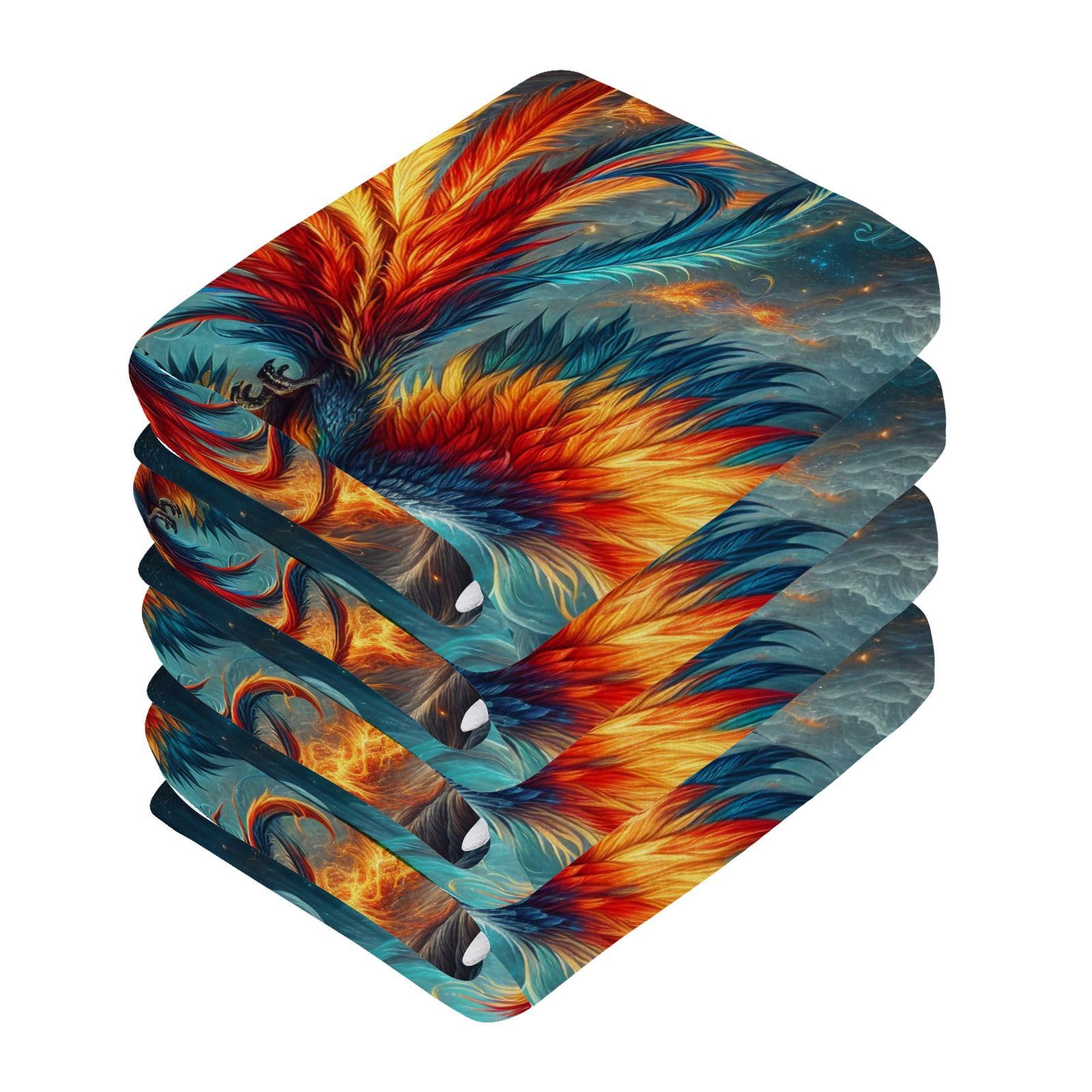 YANENDIE Flying Phoenix Washcloths Towels, Highly Absorbent and Soft Cotton Face Cloths, 4 Pack Quick Dry Wash Cloths - 12 X 12 Inches