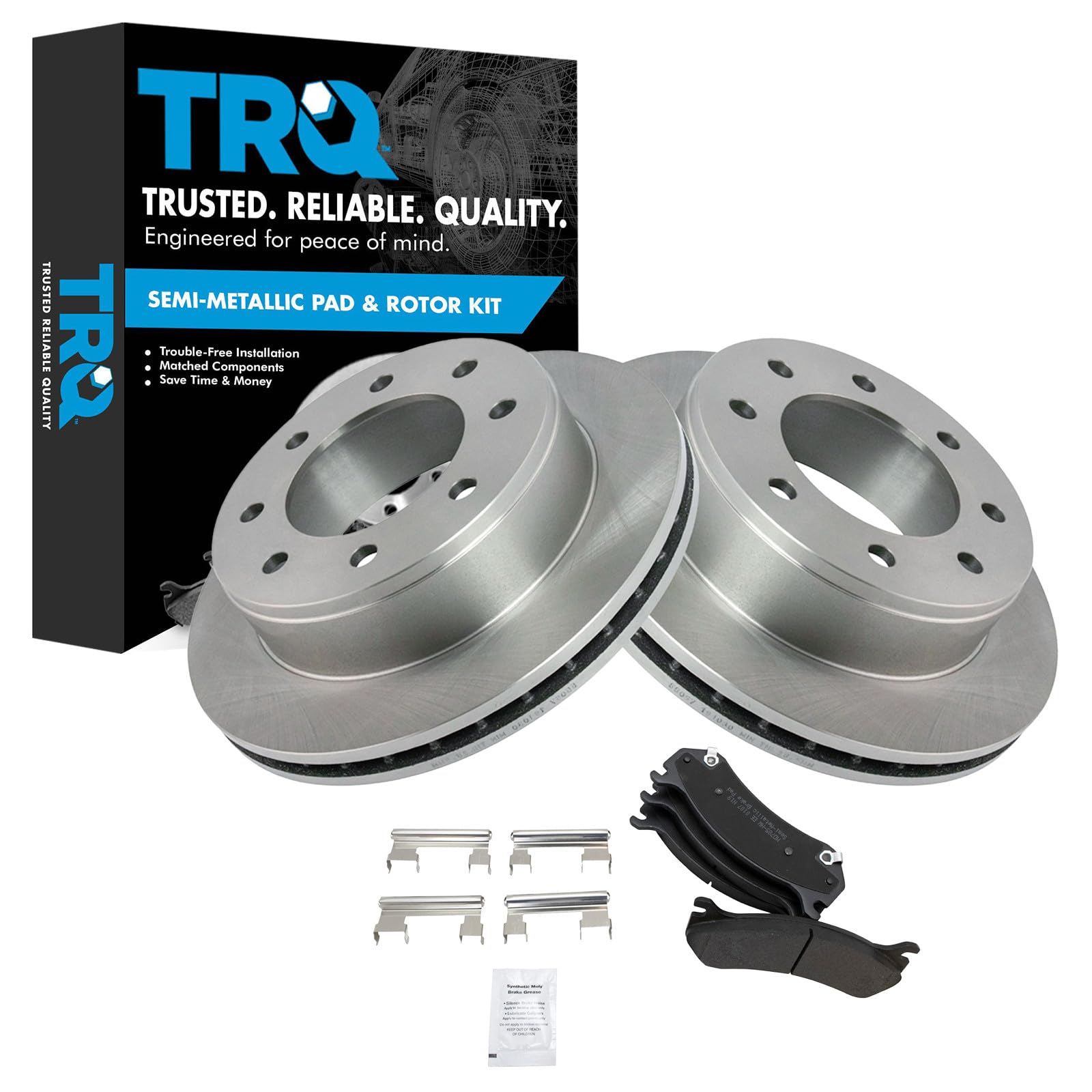 TRQ Rear Brake Pad and Rotor Set Semi Metallic Compatible with 1999-2007 Chevrolet Silverado 1500 2500 HD Suburban 2500 2000-2007 GMC Sierra 1500 2500 HD Yukon XL 2500 2003-2009 Hummer H2