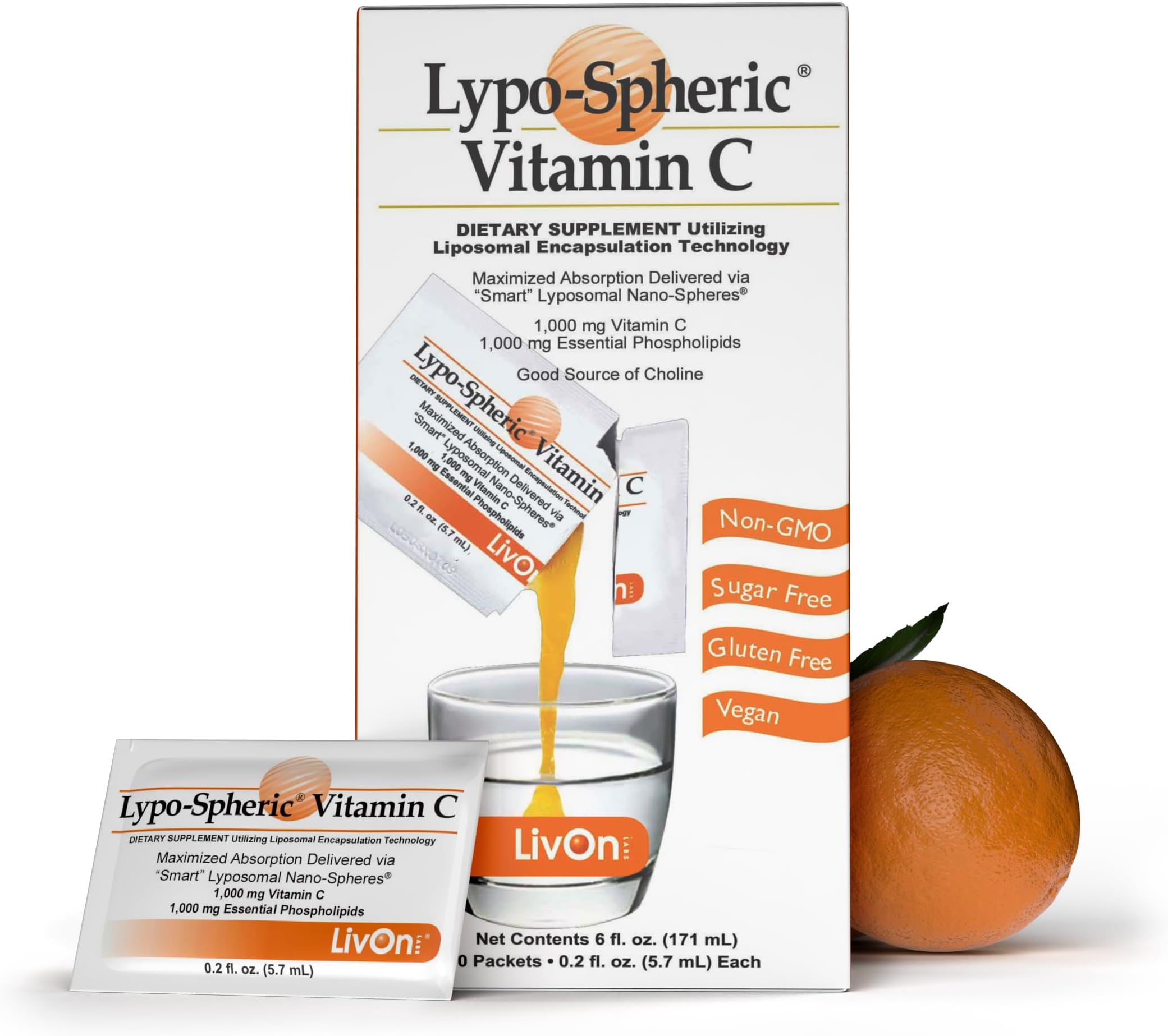 LivOn Laboratories Lypo-Spheric Vitamin C - Pack of 30,1000 mg