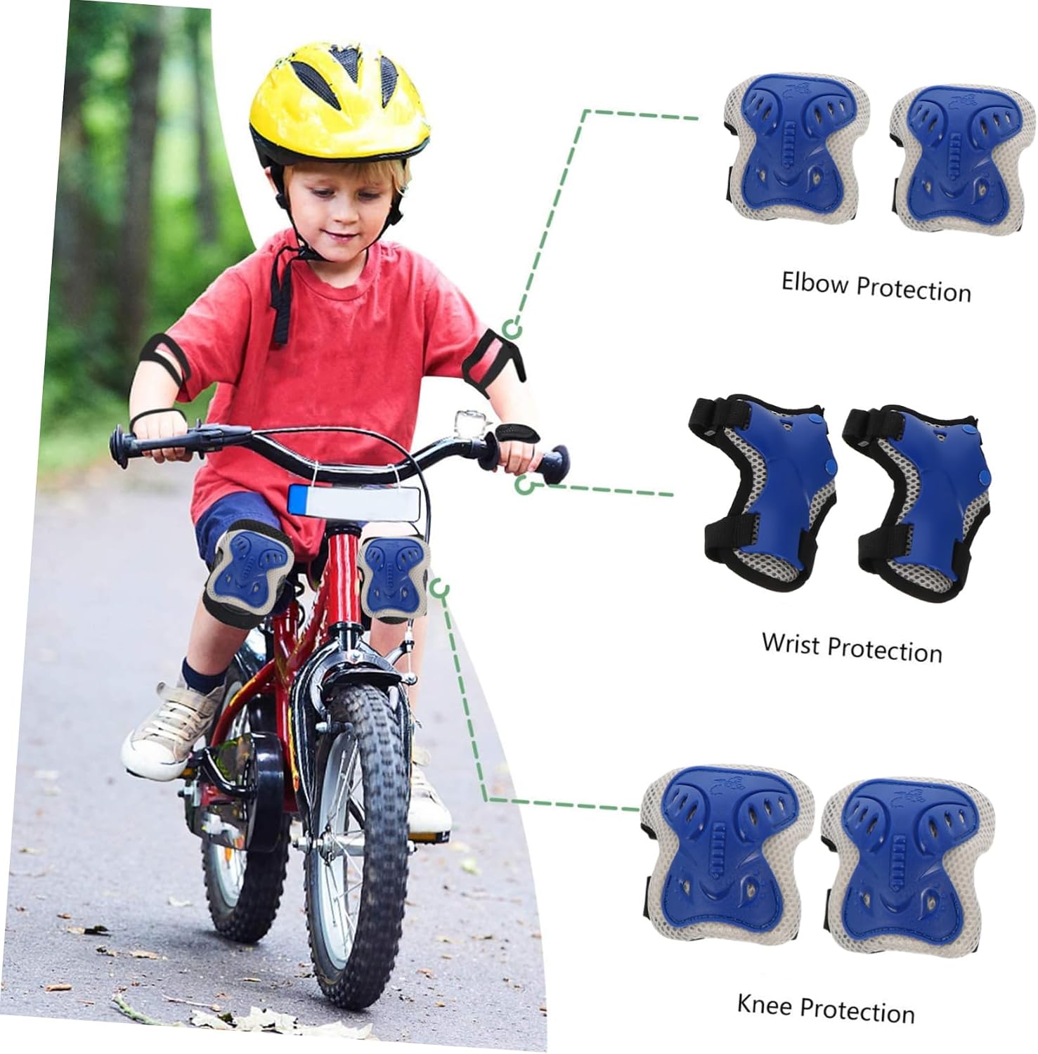 Kids Protective Gear Set 6-Piece Thick Knee Elbow Wrist Pads S Size for Roller Skating Biking Skateboarding Sturdy Comfortable Protective Gear for Children