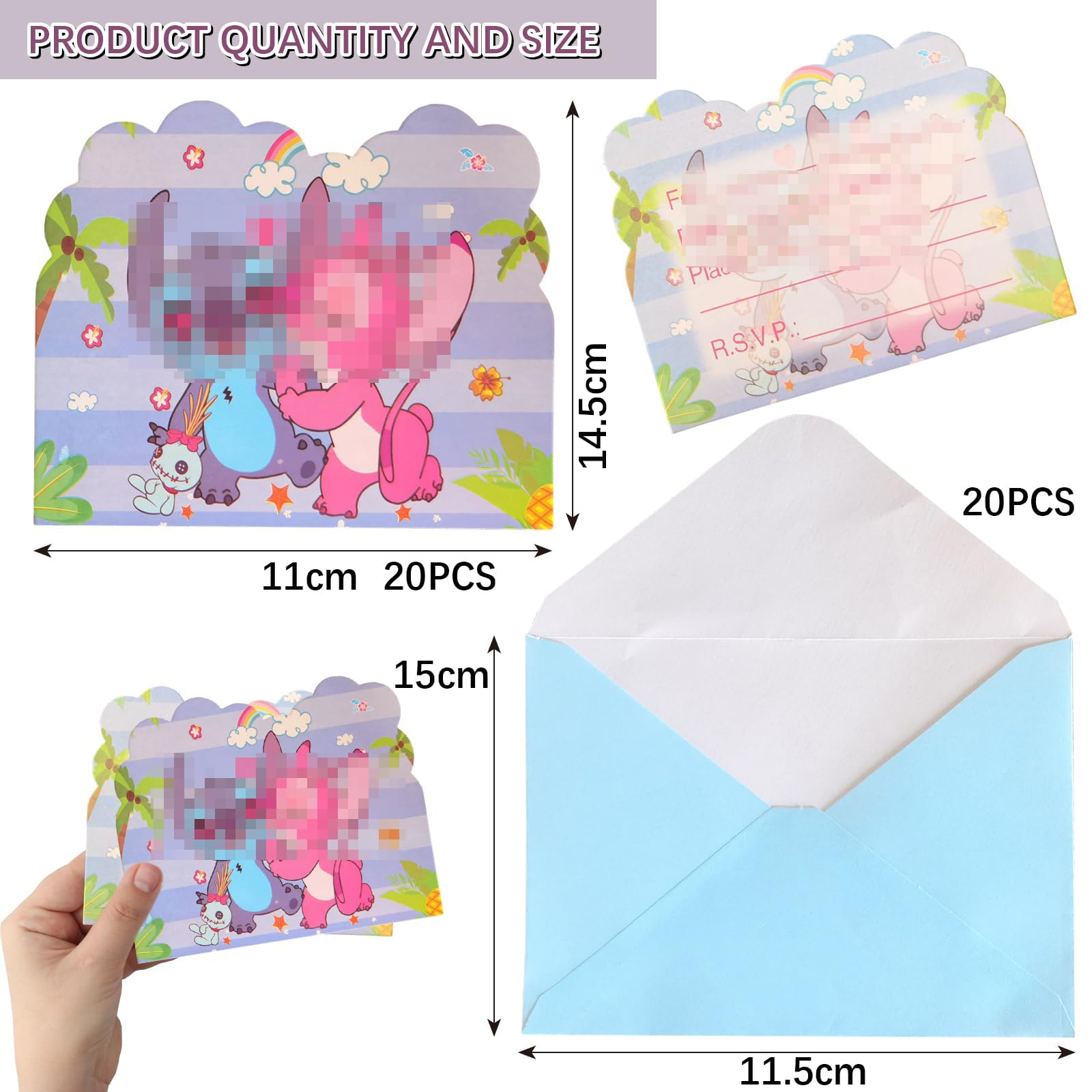 DecPtyTa Invitaciones y sobres cumpleaños infantil Tarjetas de invitación y sobres para fiestas infantiles Entradas para la fiesta de 20 personas (Stic)