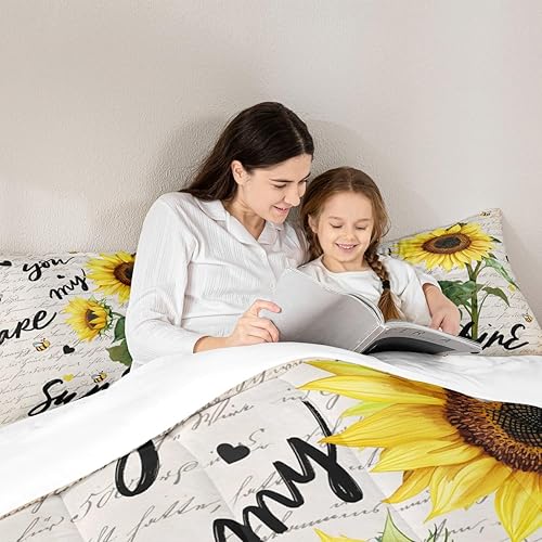 Miniatura 6 de Castle Fairy Juego de edredón con motivo de girasol tamaño queen, ropa de cama rústica de granja con diseño de abejas de 3 piezas para niños