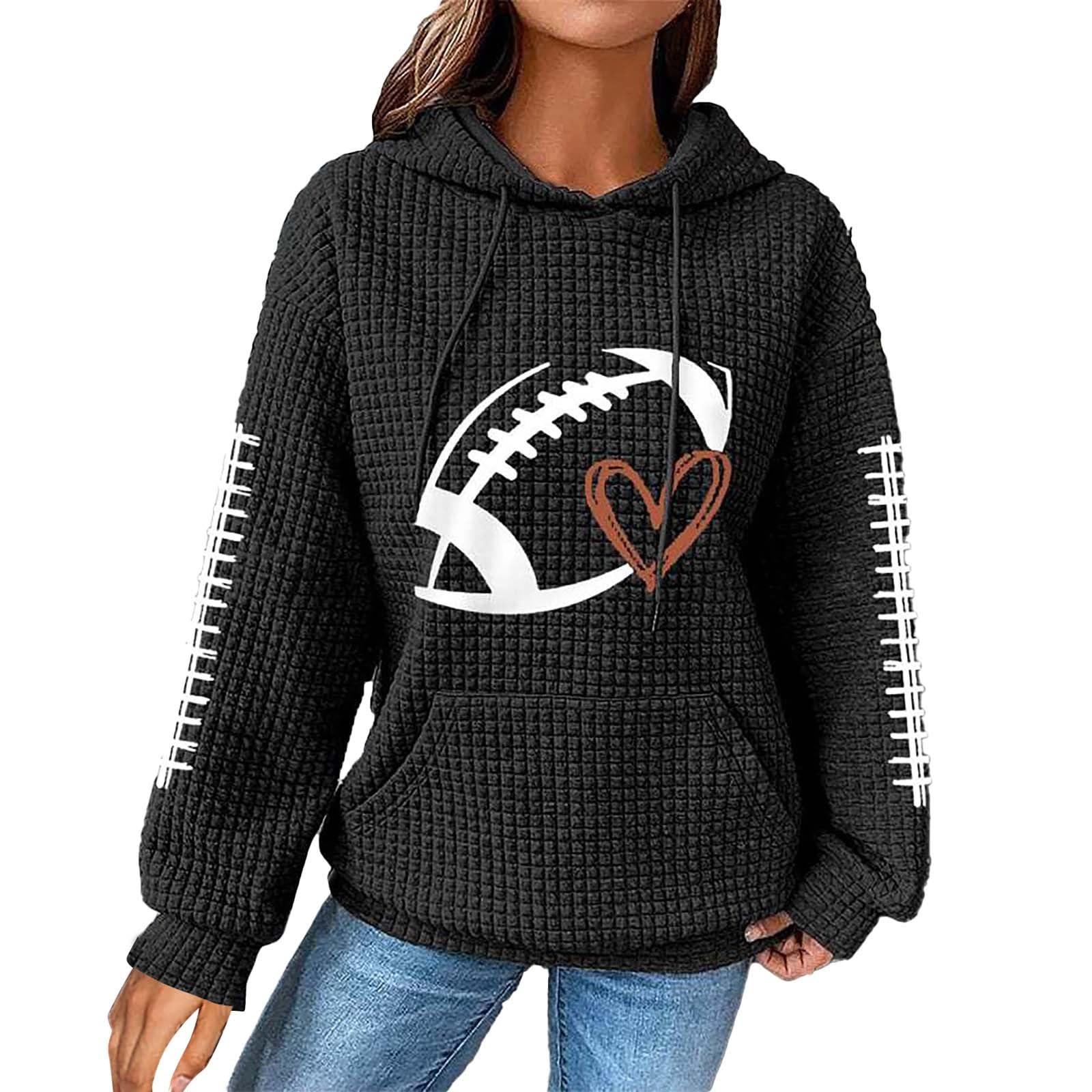 LolvmvchiGame Day Football Hoodies For Women Graphic Print Sunday Sweatshirt Casual Long Sleeve Crewneck Fall Pullover