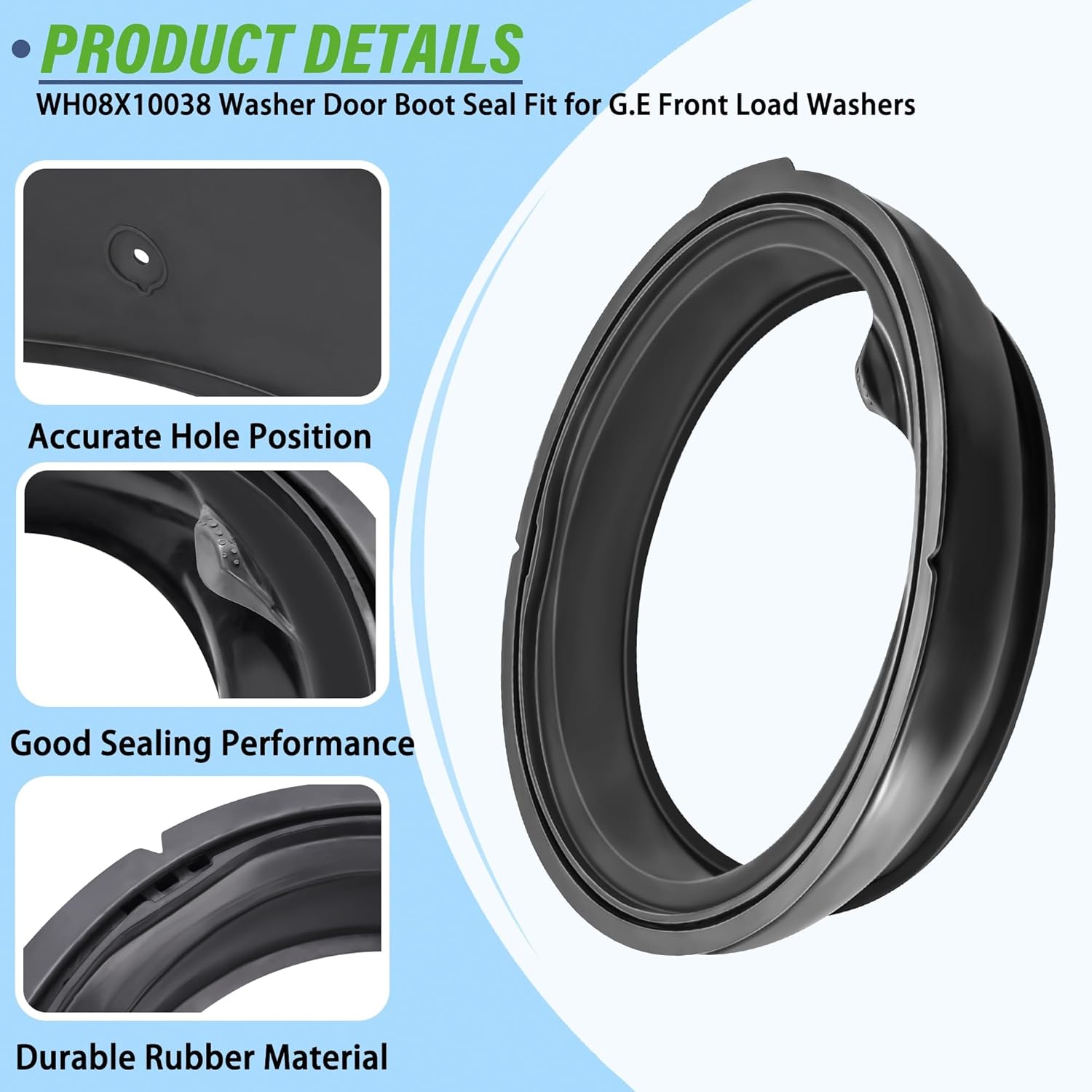 WH08X10038 Washer Door Boot Seal Compatible with G.E Front Load Washers WPDH8800J0MV WPDH8800J3WW WPDH8800J1MG WPDH8800J1WW WPDH8800J2MG, Replaces EA2340039 PS2340039 Front Load Washer Door Gasket