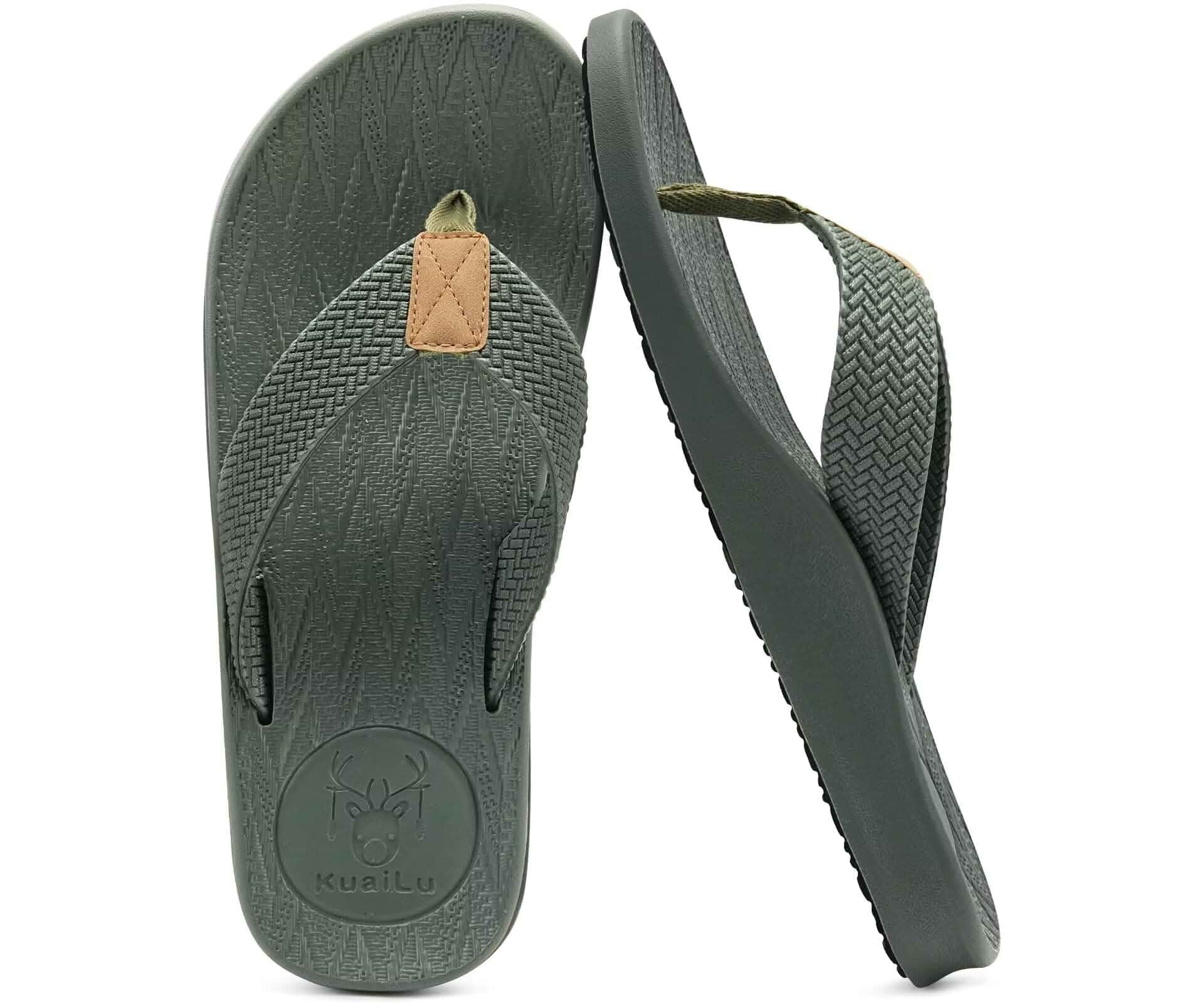 KuaiLu Mens Flip Flops Comfortable Arch Support Waterproof Thong Sandals