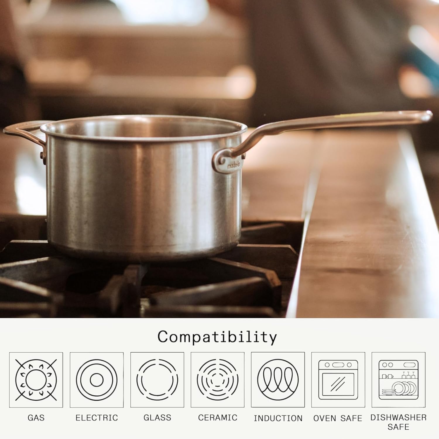 Made In Cookware | 4 Quart Stainless Steel Saucepan with Lid | 5 Ply Stainless Clad Sauce Pan | Professional Cookware | Crafted in Italy | Induction Compatible