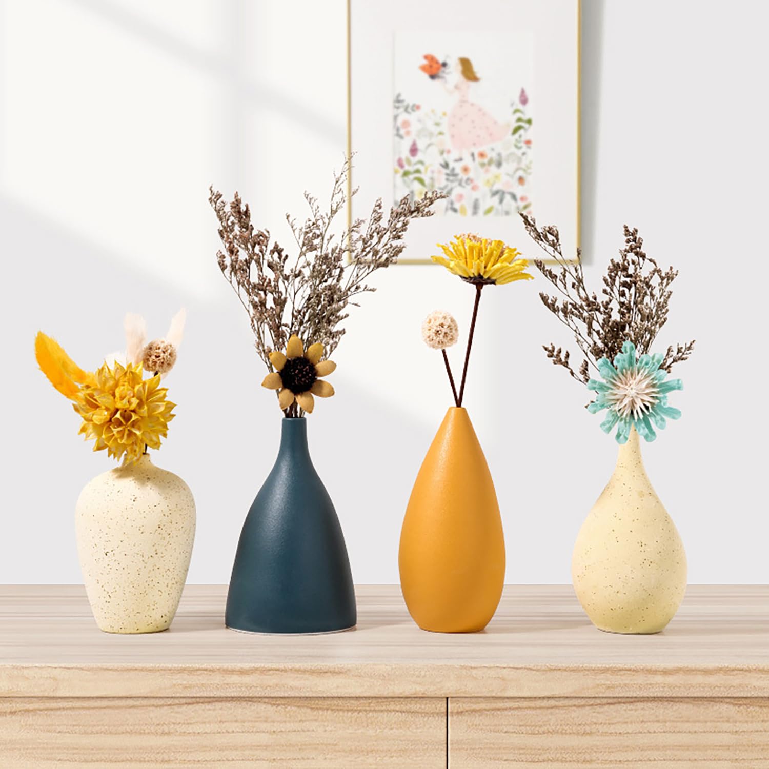 Zestaw małych kolorowych wazonów ceramicznych, 4 rodzaje, mini ceramiczny matowy wazon w kolorze morandi, mini wazony na kwiaty do dekoracji stołu, nowoczesne ceramiczne wazony do dekoracji domu, biura