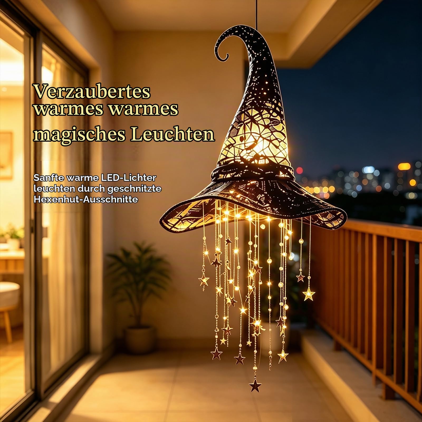 Beleuchtetes Hexenhut-Windspiel, Leuchtendes Gothic-Halloween-Windspiel (2Pcs)