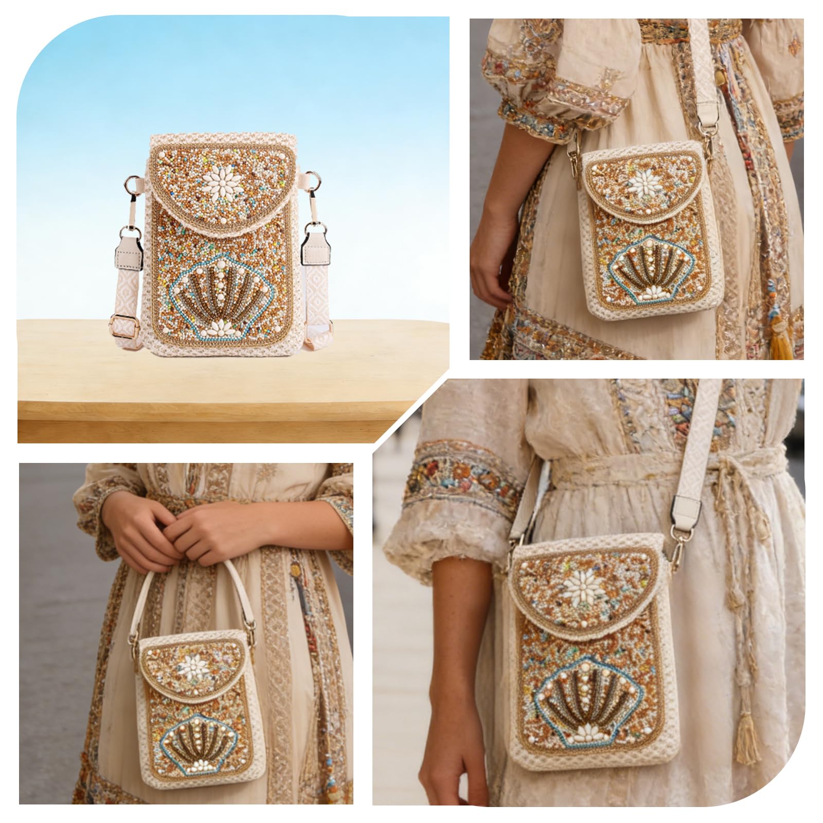 CORIOS Sac Tissé en Paille Femme Sac Fourre-Tout Tressés à la Main Sacs Portés Épaule Bohème Sac de Plage D'été Petite Sac à Bandoulière Cabas Rétro Sac à Main Sac pour Téléphone Portable