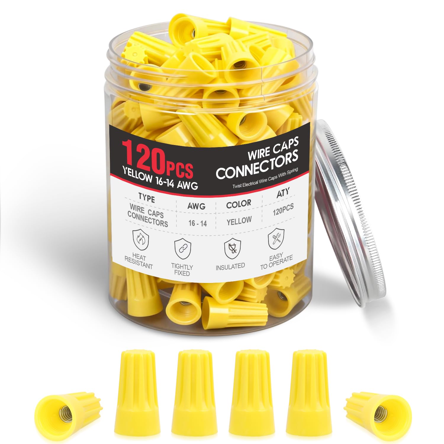 Nilight 120PCS Yellow Wire Connectors Kit 16-14 AWG Electric Wire Caps